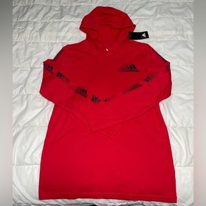 ❤️Red❤️ Adidas light weight Long sleeved Hooded Tee NWT